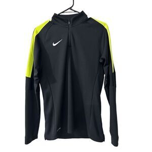 Nike Dri-Fit Black Highlighter Yellow Stripe Quarter Zip Sweater Size M Running